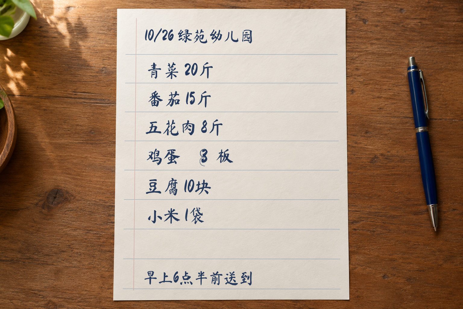 绿苑幼儿园的手写照片原单，点击放大核对